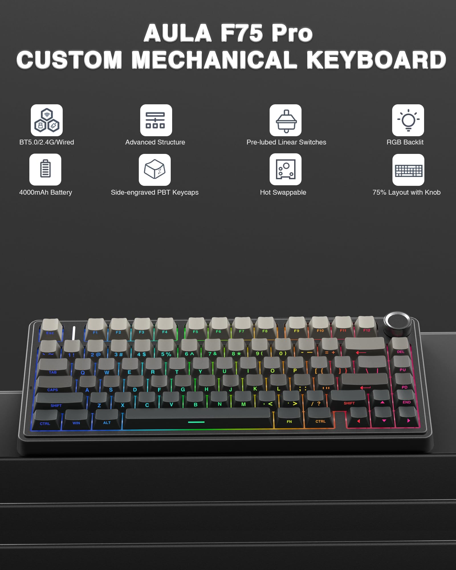 AULA F75 Pro Wireless Mechanical Keyboard thumbnail 2