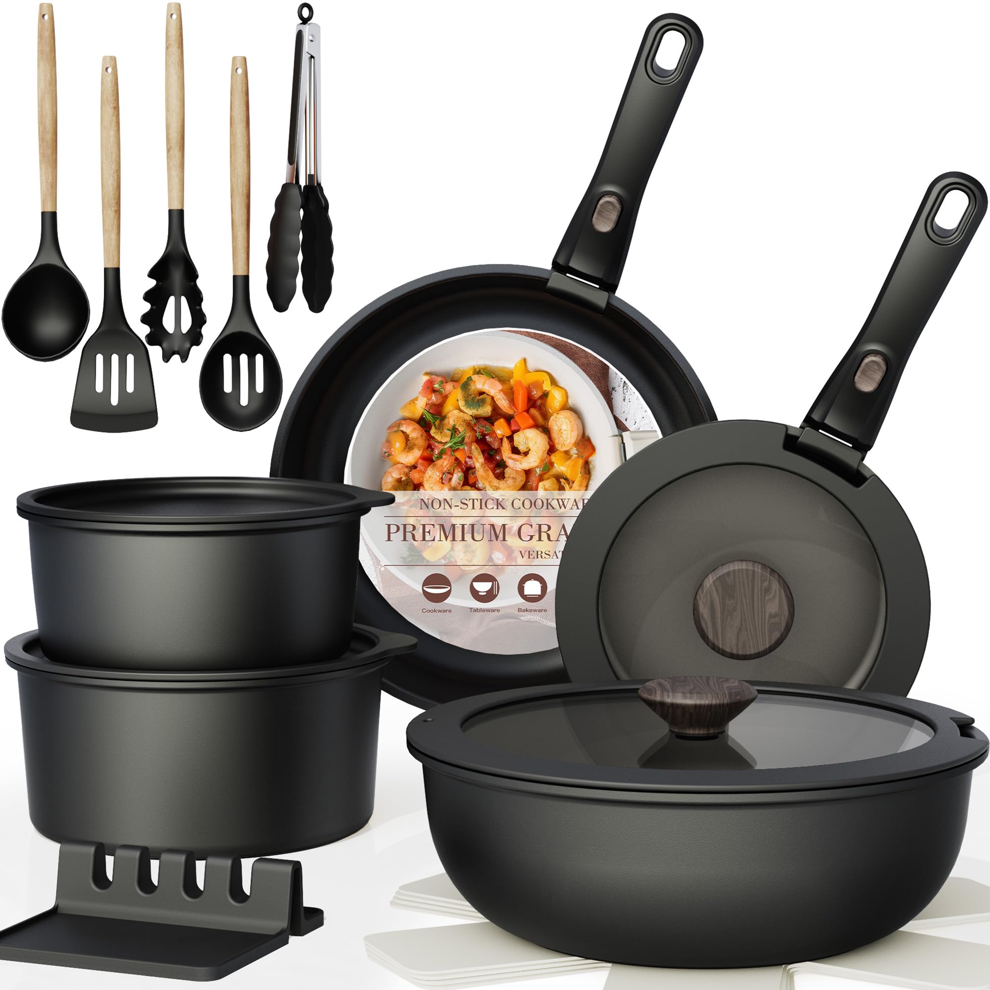 Astercook 21 Pcs Pots and Pans Set Non Stick, Ceramic Cookware Set