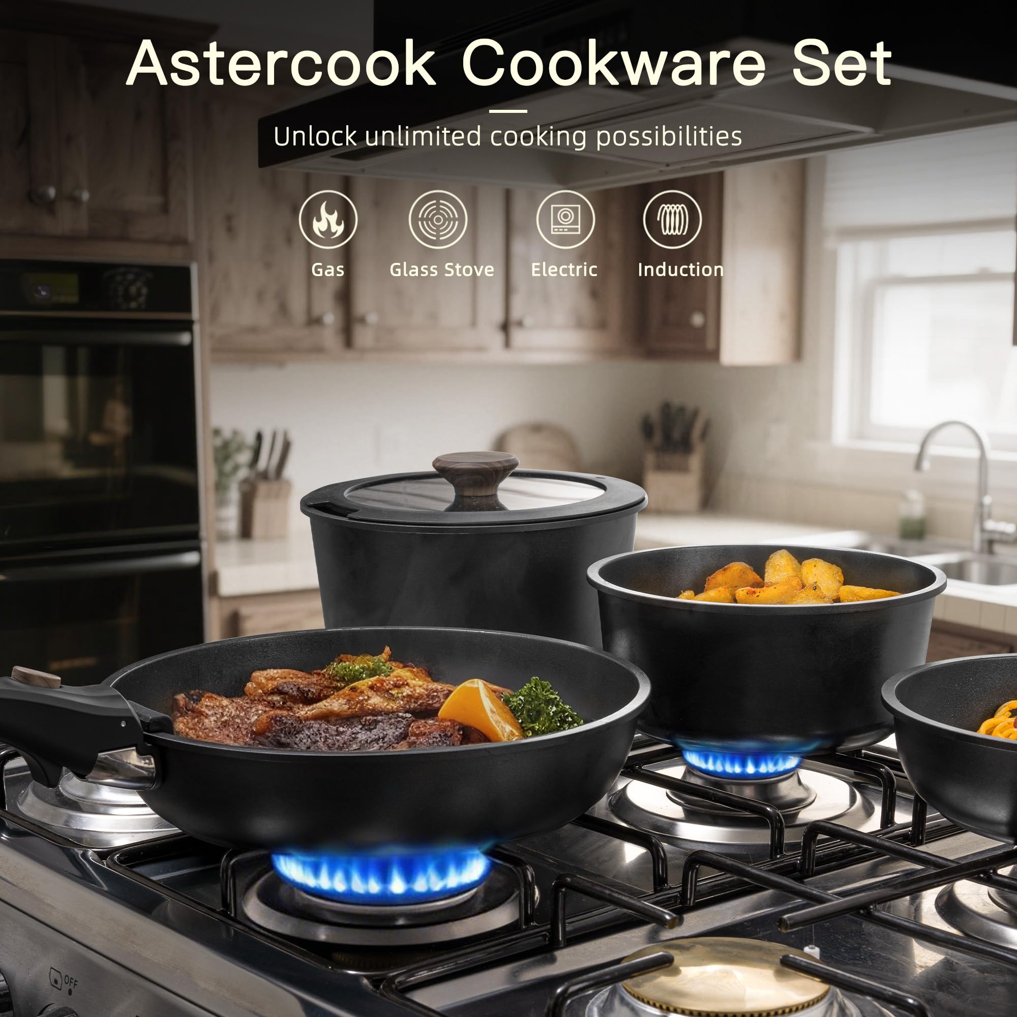 Astercook 21 Pcs Pots and Pans Set Non Stick, Ceramic Cookware Set thumbnail 2
