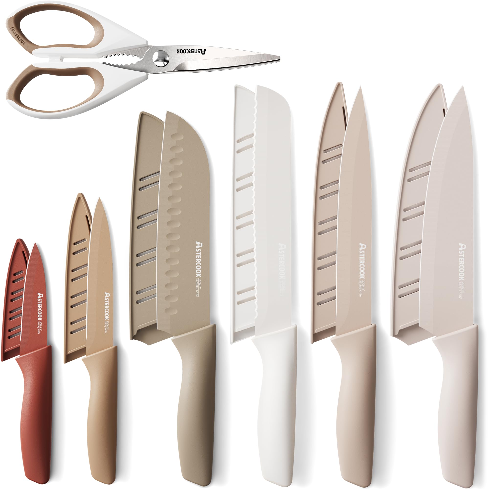 Astercook Knife Set, 13 Pieces Kitchen Knives Set w/ Healthy Anti-Rust Coating