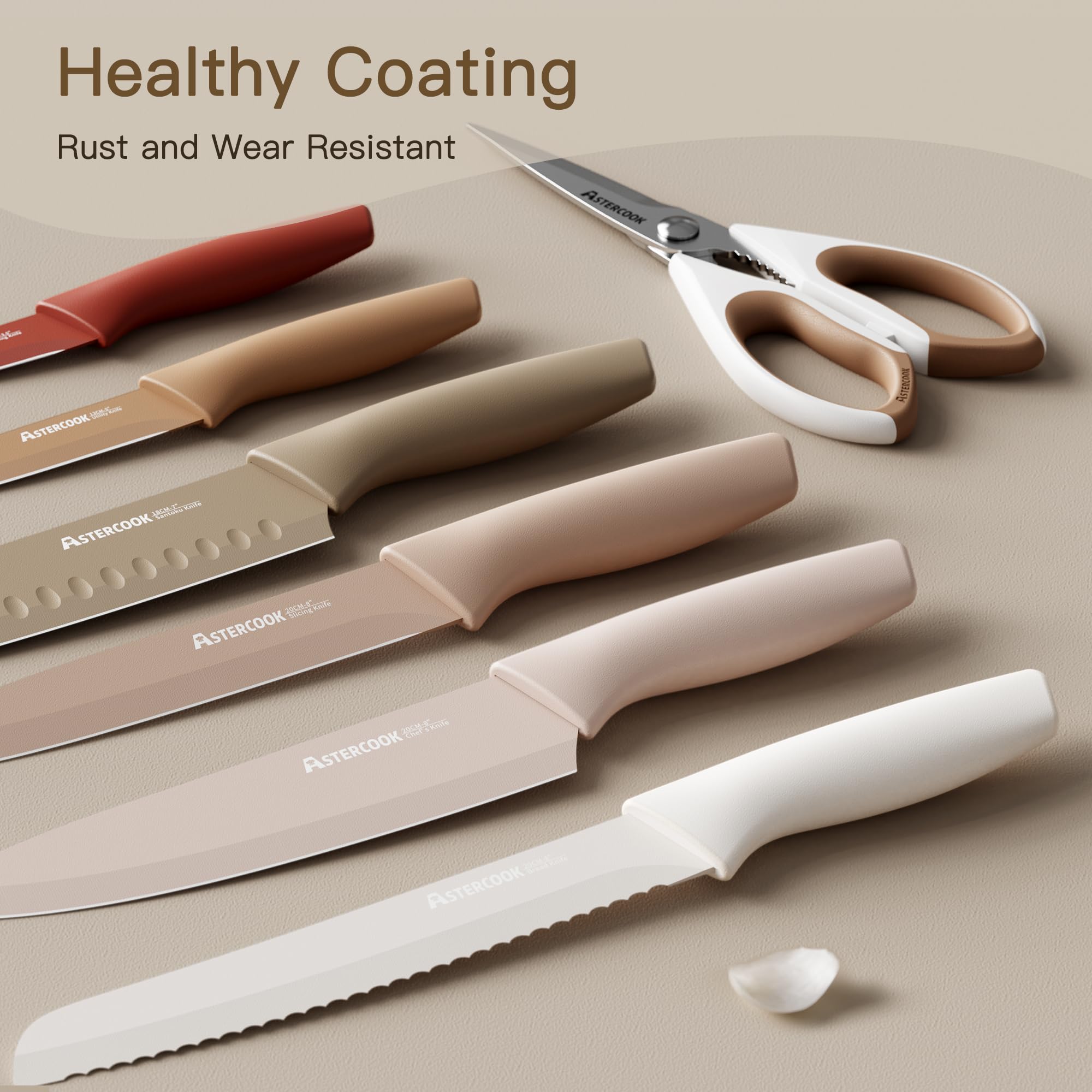 Astercook Knife Set, 13 Pieces Kitchen Knives Set w/ Healthy Anti-Rust Coating thumbnail 2