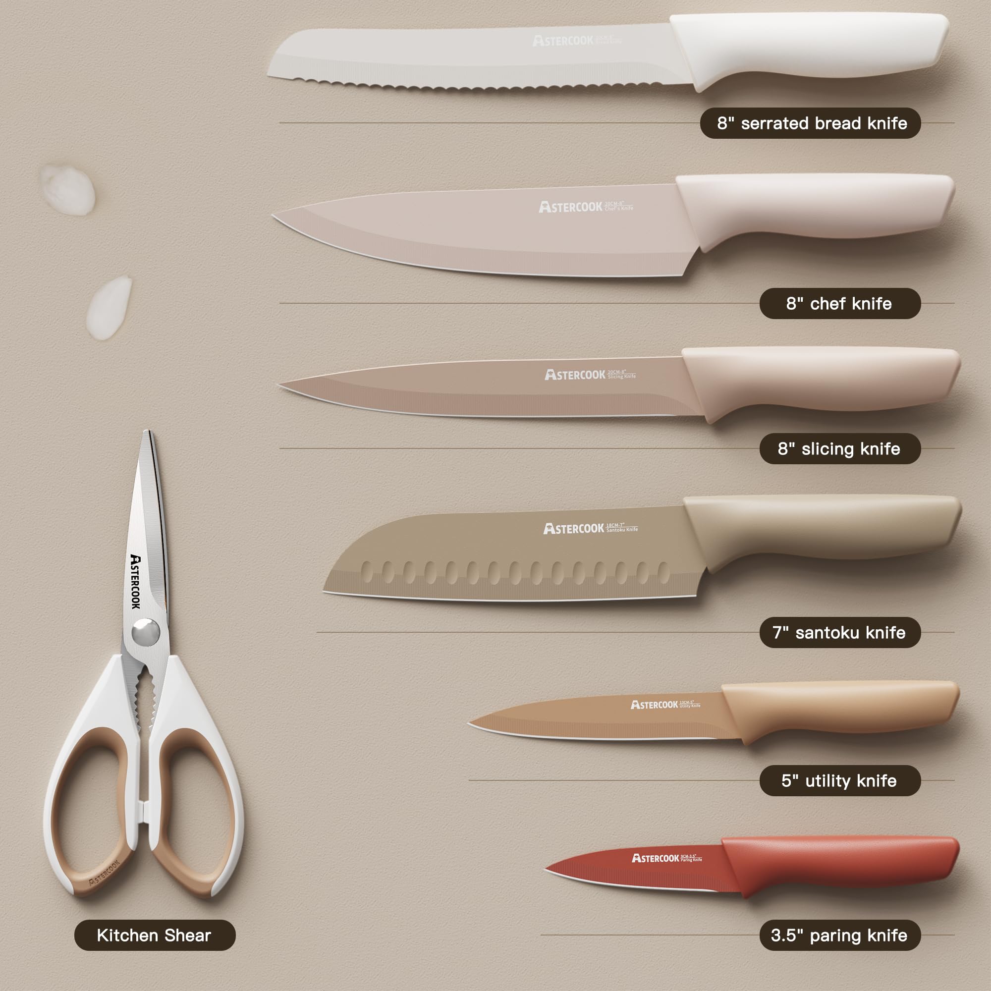 Astercook Knife Set, 13 Pieces Kitchen Knives Set w/ Healthy Anti-Rust Coating thumbnail 4