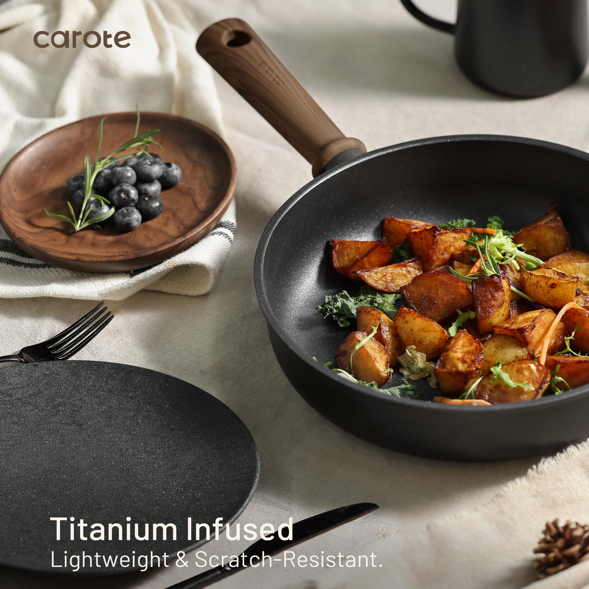 CAROTE Nonstick Pots and Pans, Induction Titanium Cookware Set 16pcs Kitchen Cooking thumbnail 6
