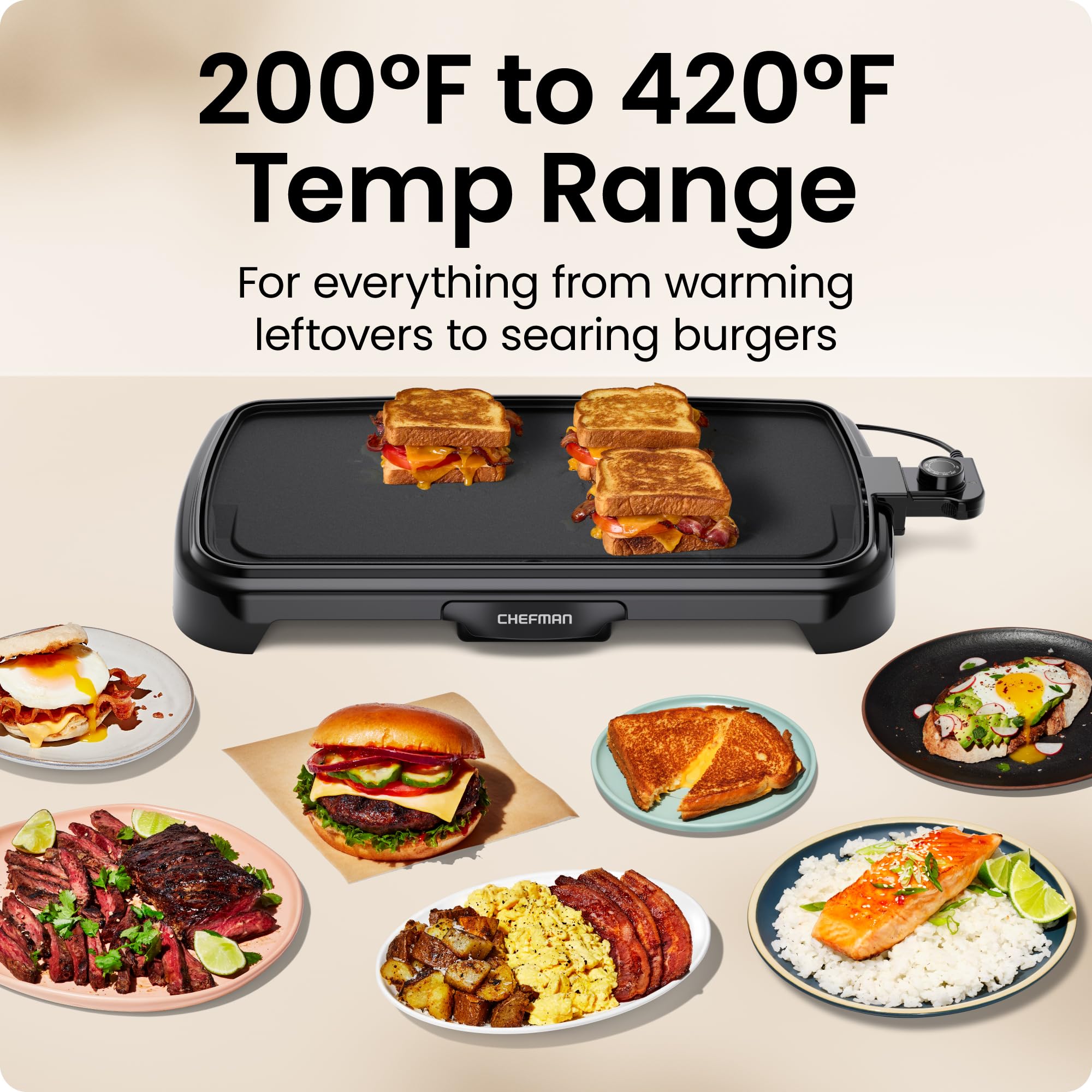 Chefman XL Electric Griddle w/ Removable Temperature Control, Immersible Flat Top Grill thumbnail 3