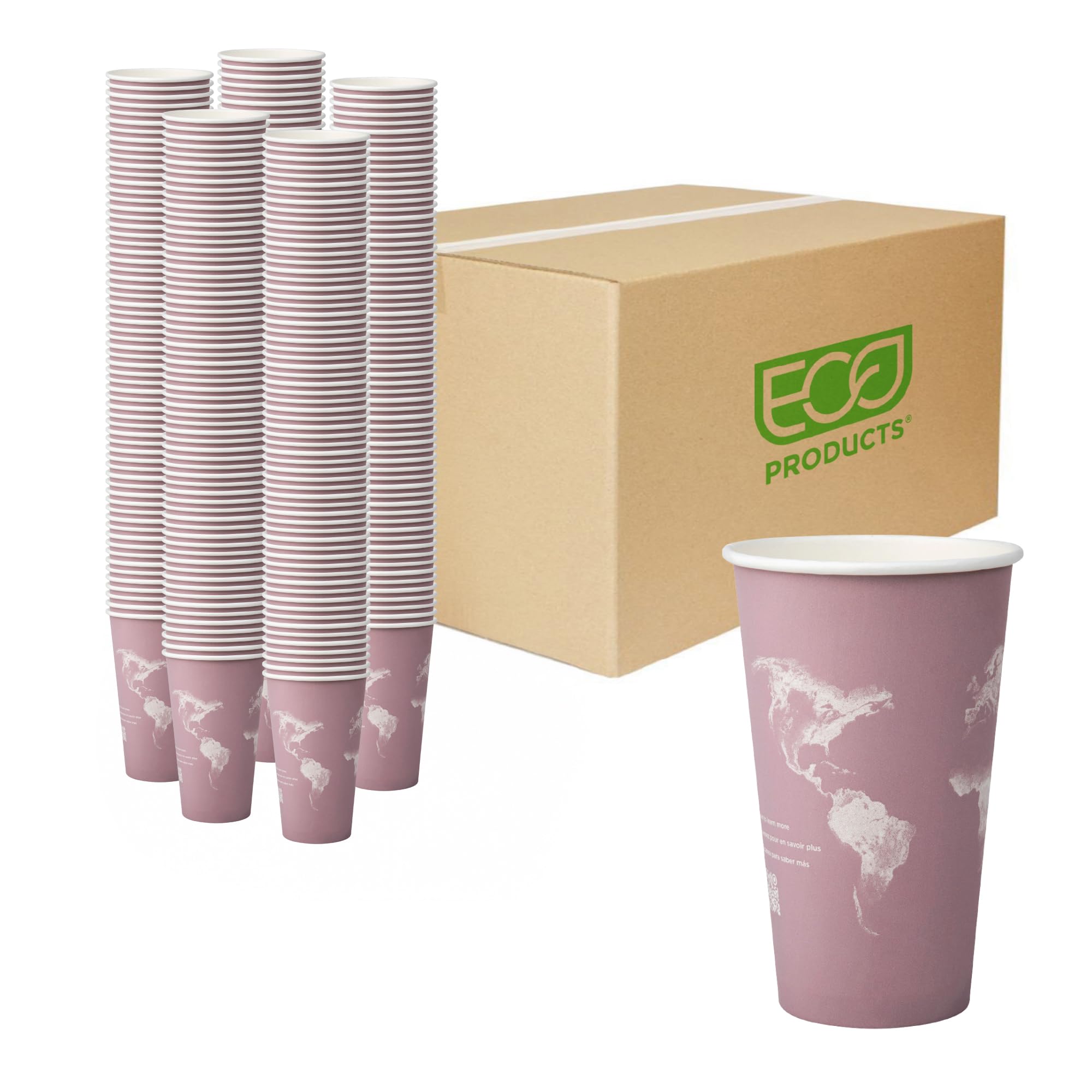 ECO PRODUCTS Compostable Disposable World Art 16oz Large Coffee Cups, Case of