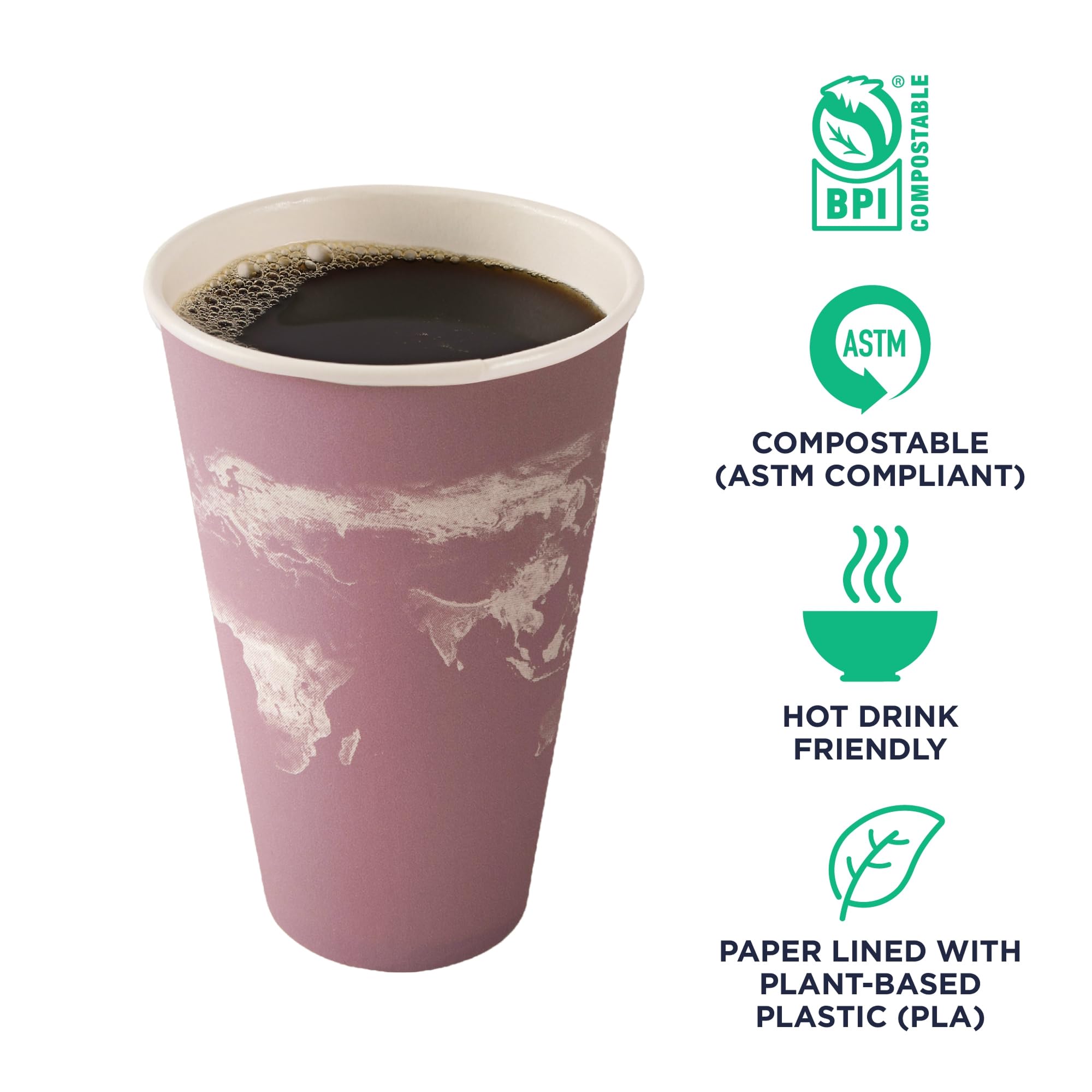ECO PRODUCTS Compostable Disposable World Art 16oz Large Coffee Cups, Case of thumbnail 4