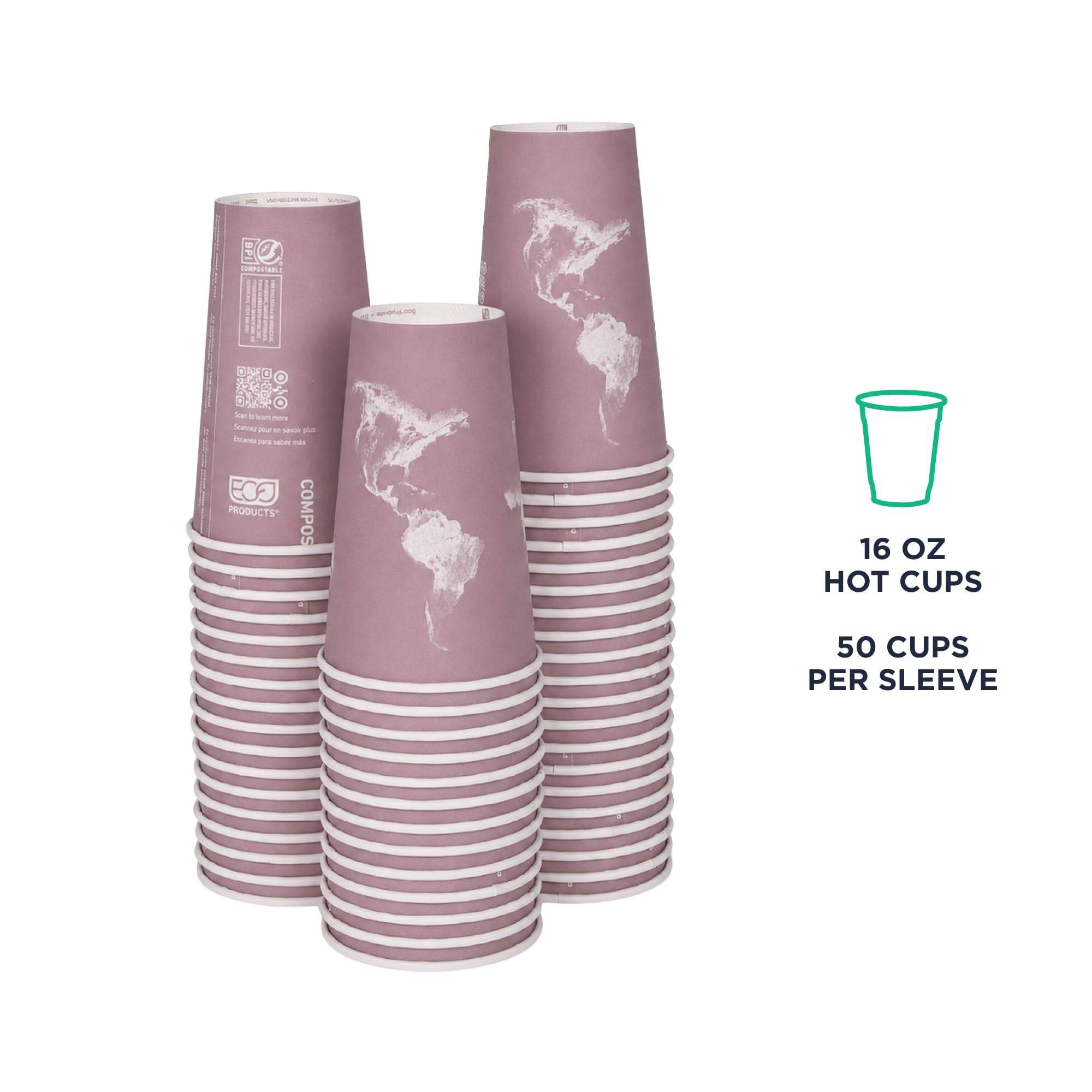 ECO PRODUCTS Compostable Disposable World Art 16oz Large Coffee Cups, Case of thumbnail 5