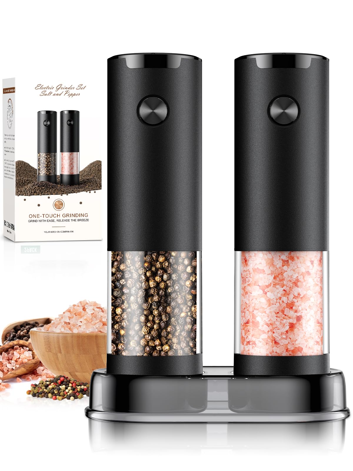 Electric Salt and Pepper Grinder Set Automatic Battery Pepper Mill Shakers Adjustable