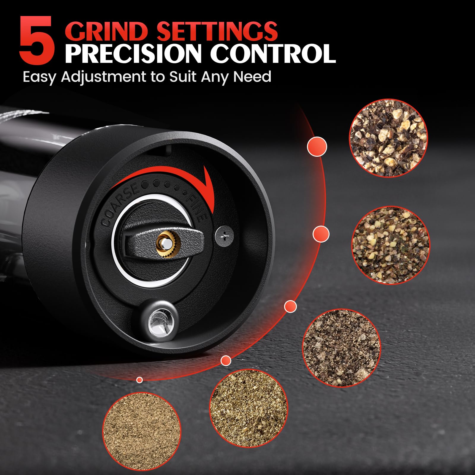 Electric Salt and Pepper Grinder Set Automatic Battery Pepper Mill Shakers Adjustable thumbnail 3