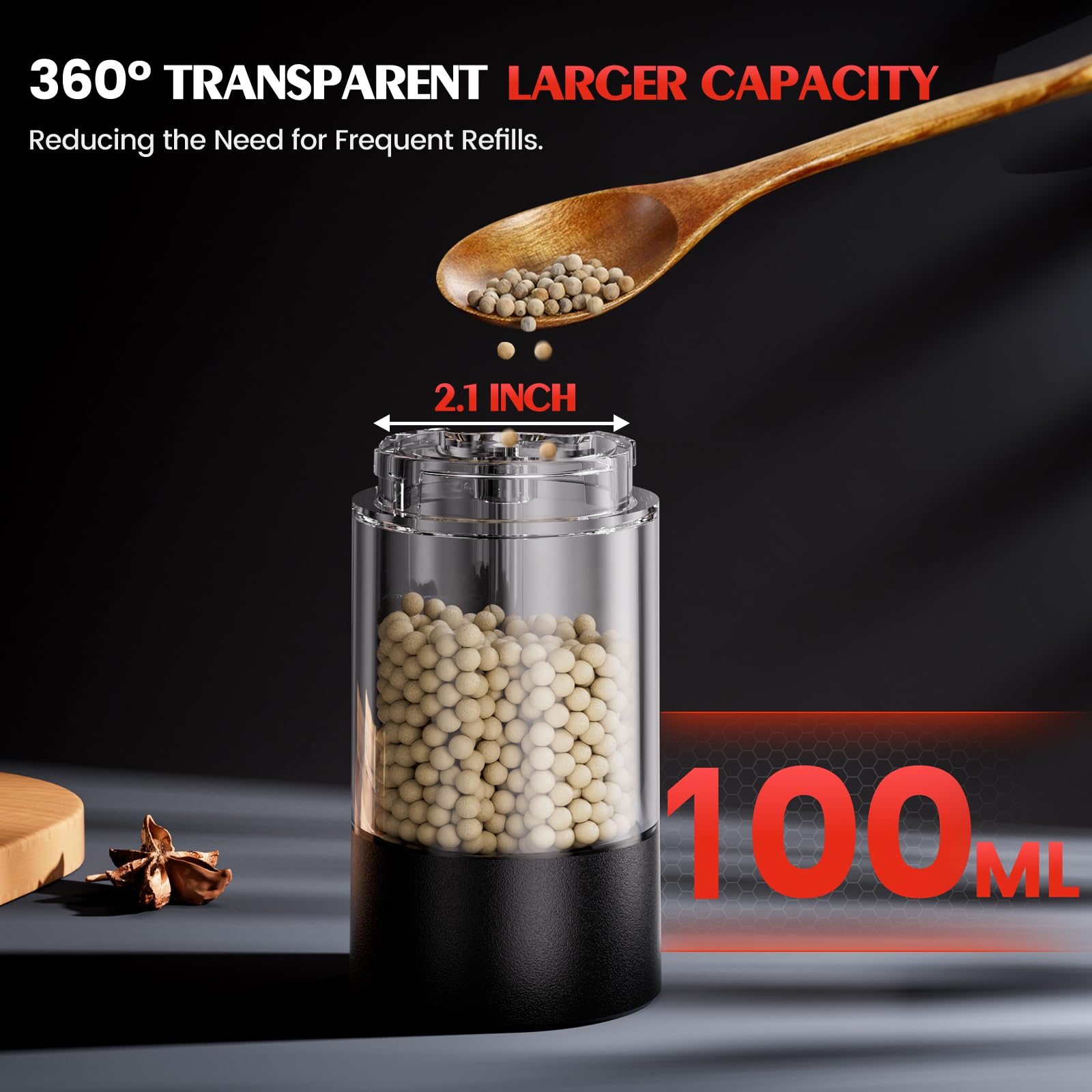 Electric Salt and Pepper Grinder Set Automatic Battery Pepper Mill Shakers Adjustable thumbnail 4