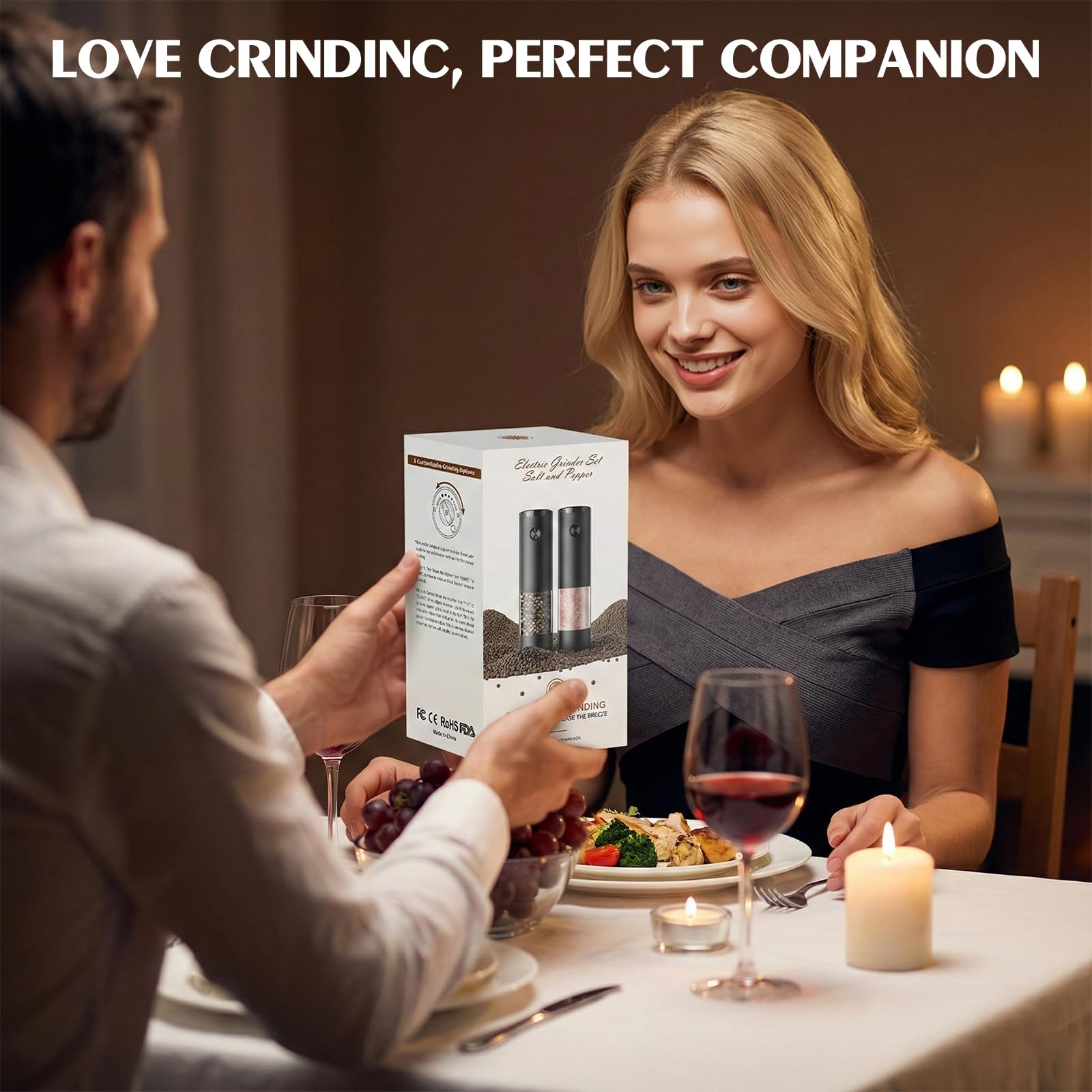 Electric Salt and Pepper Grinder Set Automatic Battery Pepper Mill Shakers Adjustable thumbnail 6