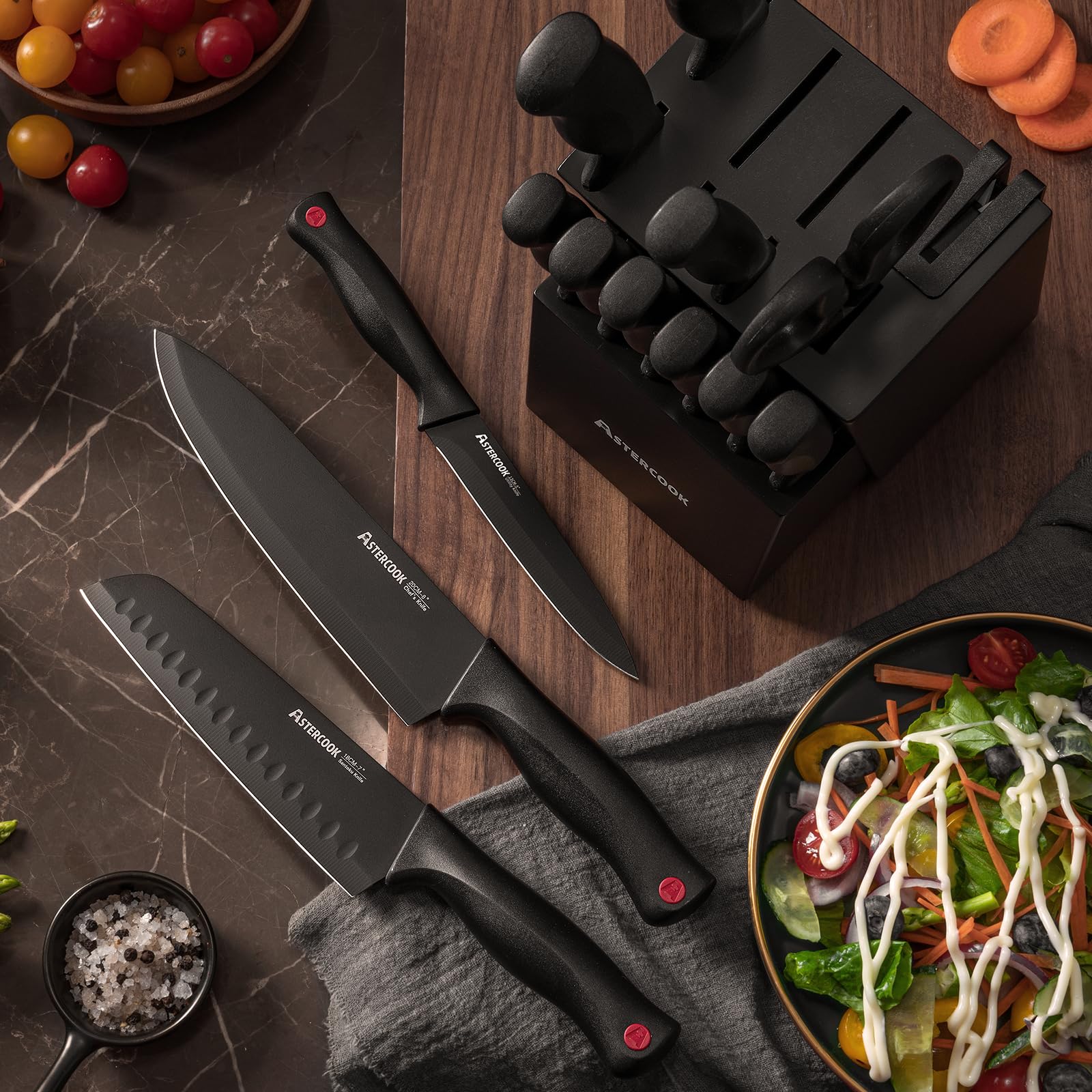 Knife Set, Astercook 15 Pieces Knife Sets for Kitchen w/ Block, Dishwasher thumbnail 5