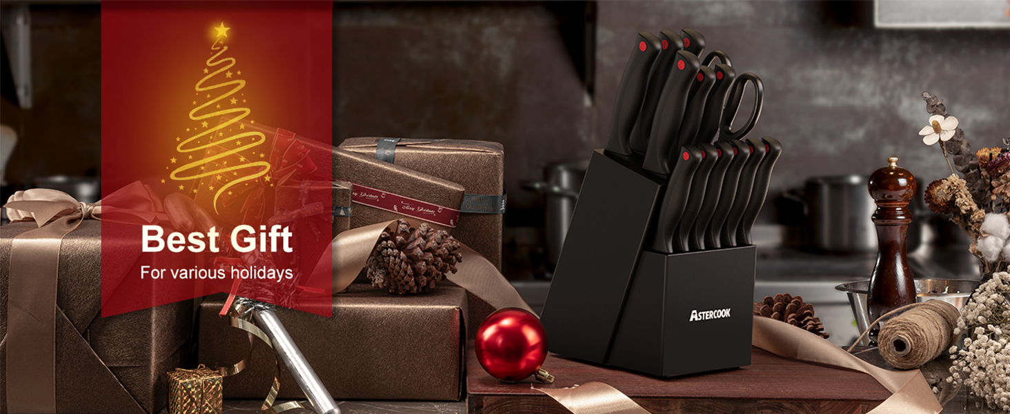 Knife Set, Astercook 15 Pieces Knife Sets for Kitchen w/ Block, Dishwasher thumbnail 6