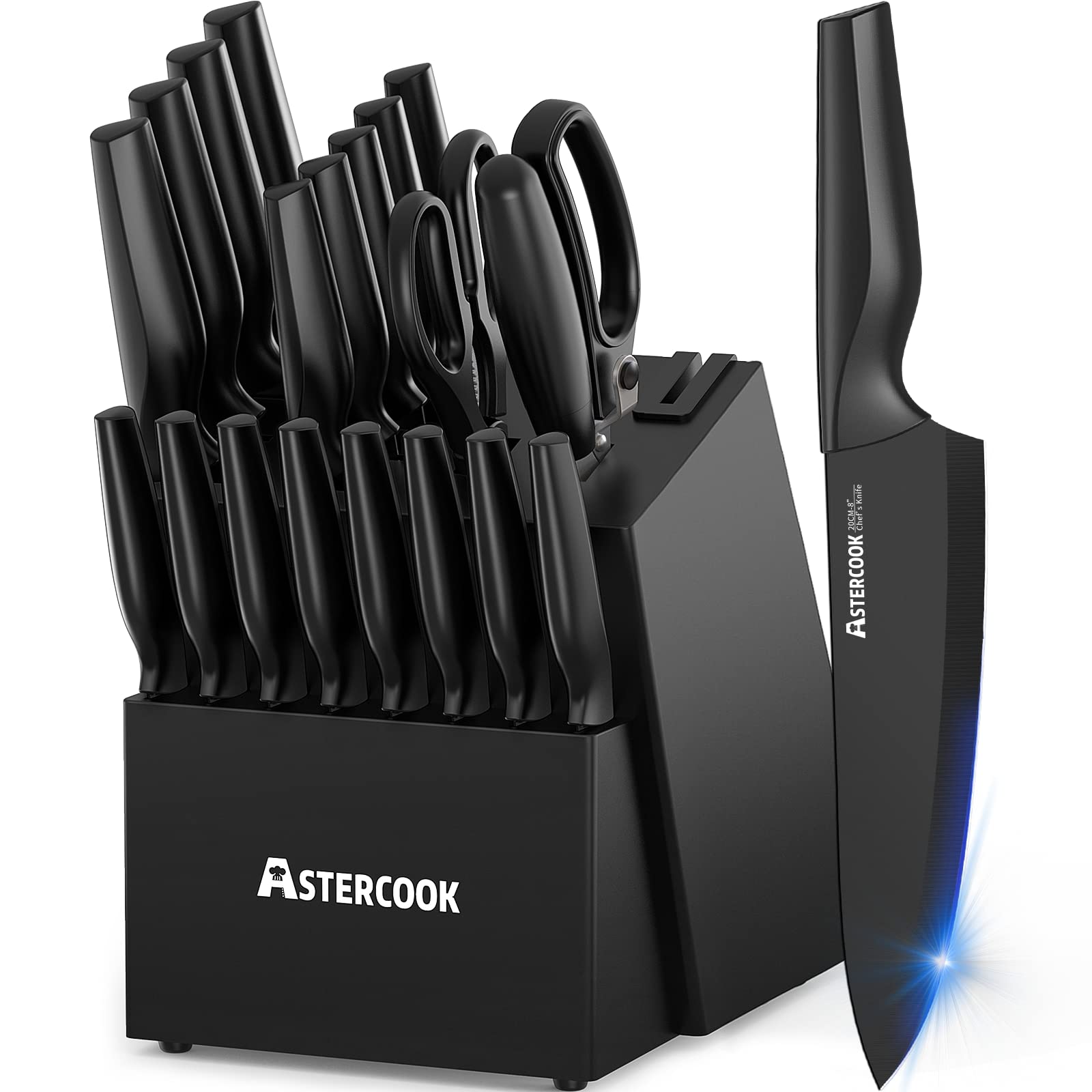 Knife Set, Astercook 21 Pieces Knife Sets for Kitchen w/ Block, Dishwasher
