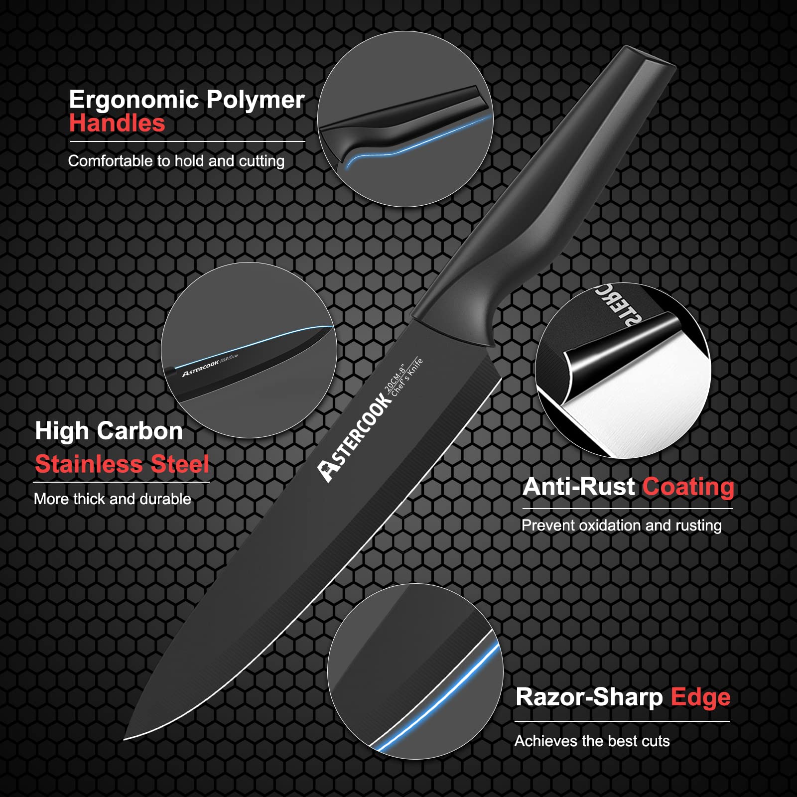 Knife Set, Astercook 21 Pieces Knife Sets for Kitchen w/ Block, Dishwasher thumbnail 3