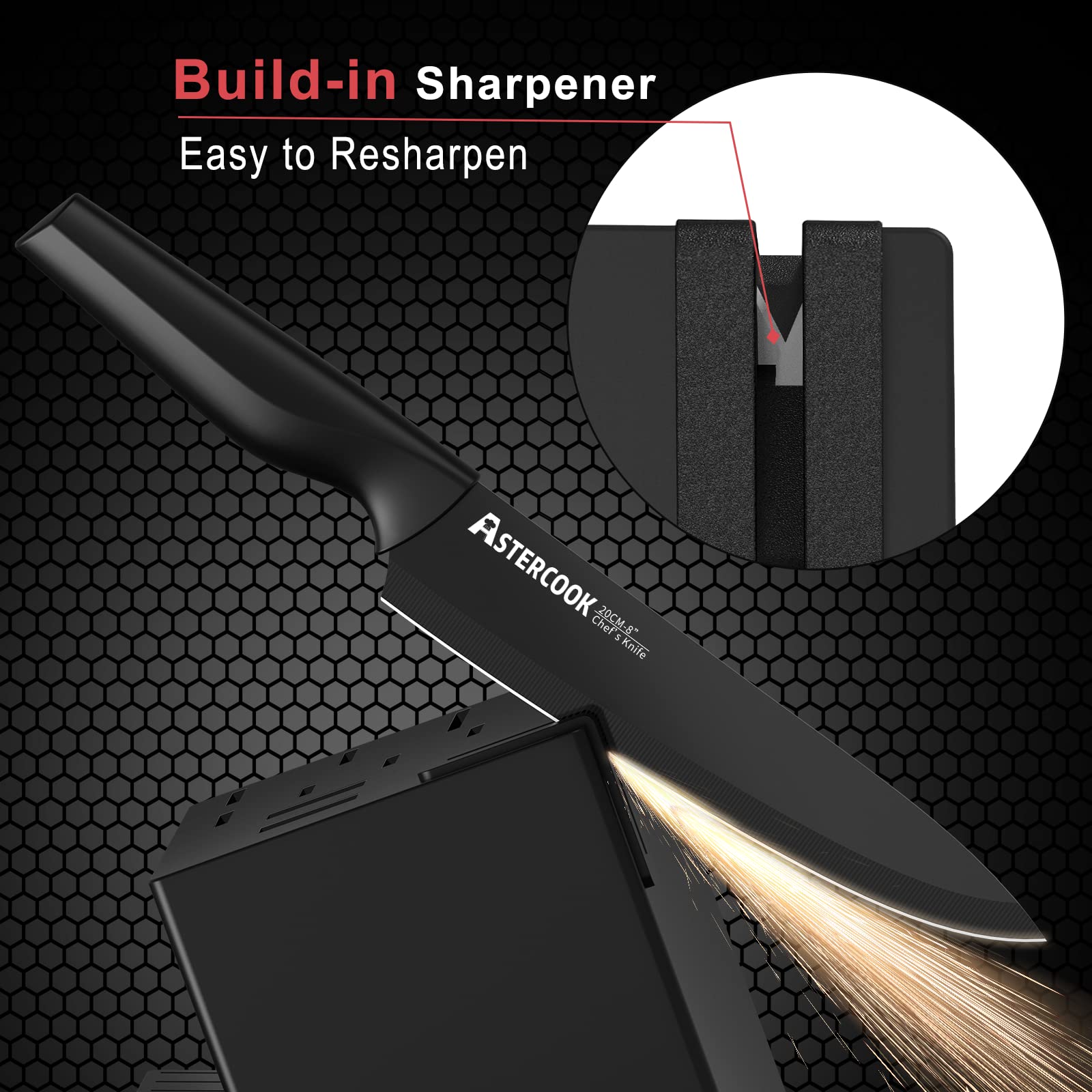Knife Set, Astercook 21 Pieces Knife Sets for Kitchen w/ Block, Dishwasher thumbnail 4
