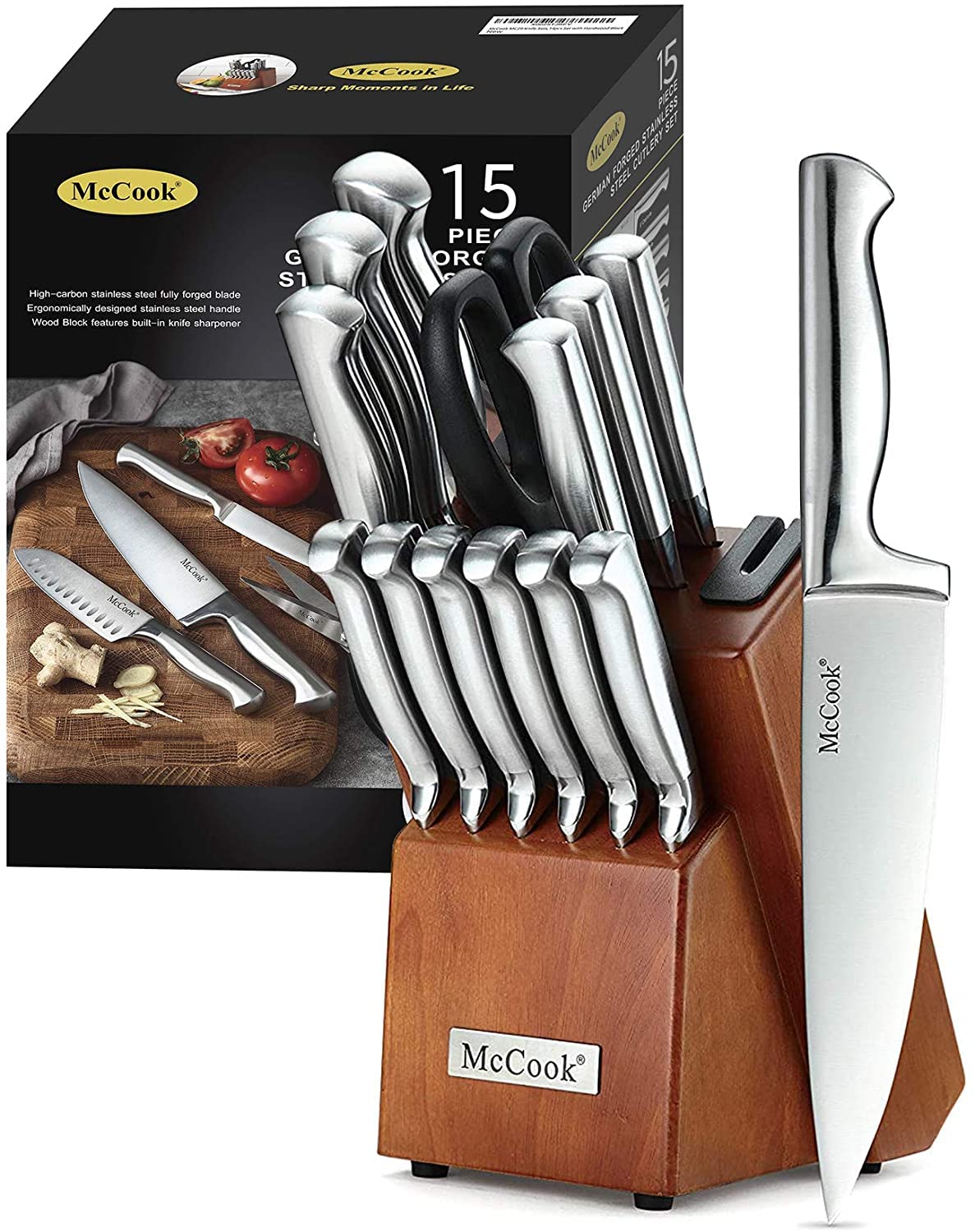 McCook® Knife Sets, German Stainless Steel Kitchen Knife Block Sets w/ Built-in