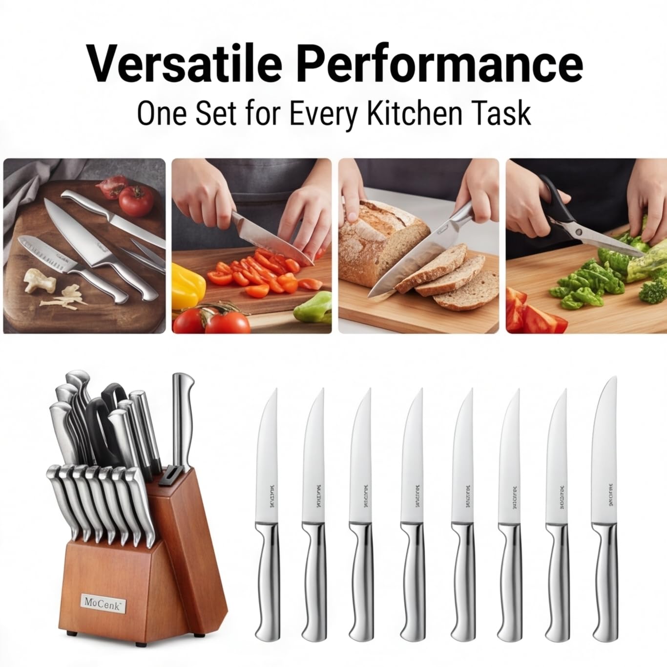 McCook® Knife Sets, German Stainless Steel Kitchen Knife Block Sets w/ Built-in thumbnail 6