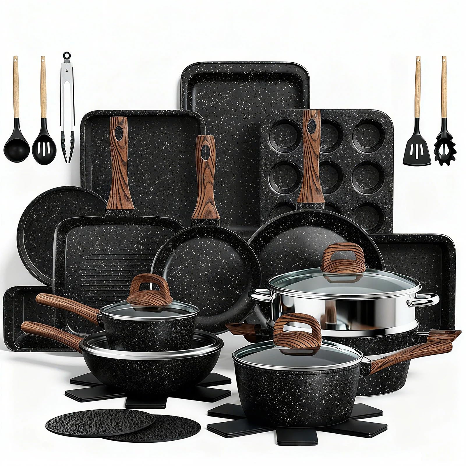 Pots and Pans Set Non Stick, 31 Piece Kitchen Induction Cookware &