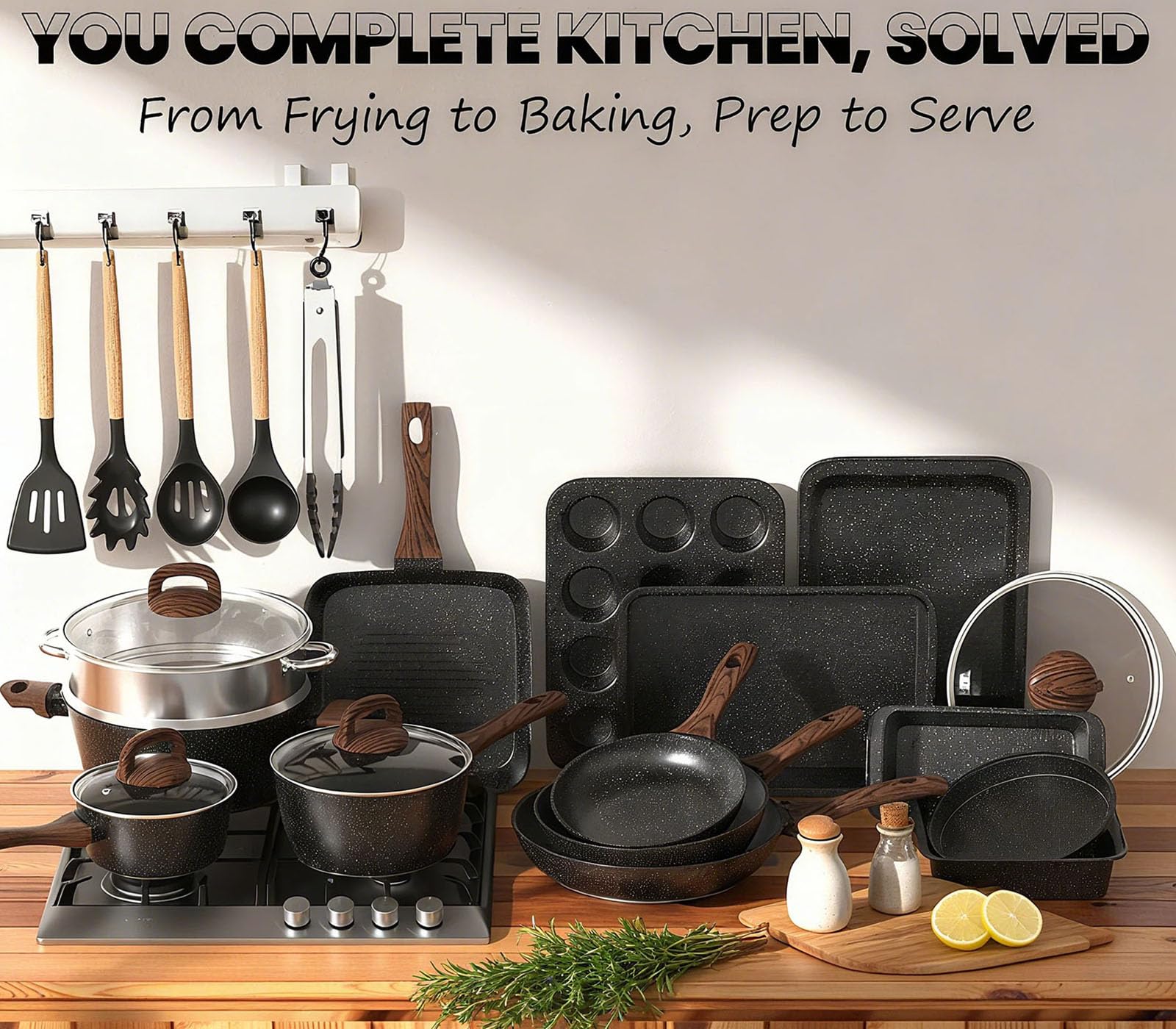 Pots and Pans Set Non Stick, 31 Piece Kitchen Induction Cookware & thumbnail 3