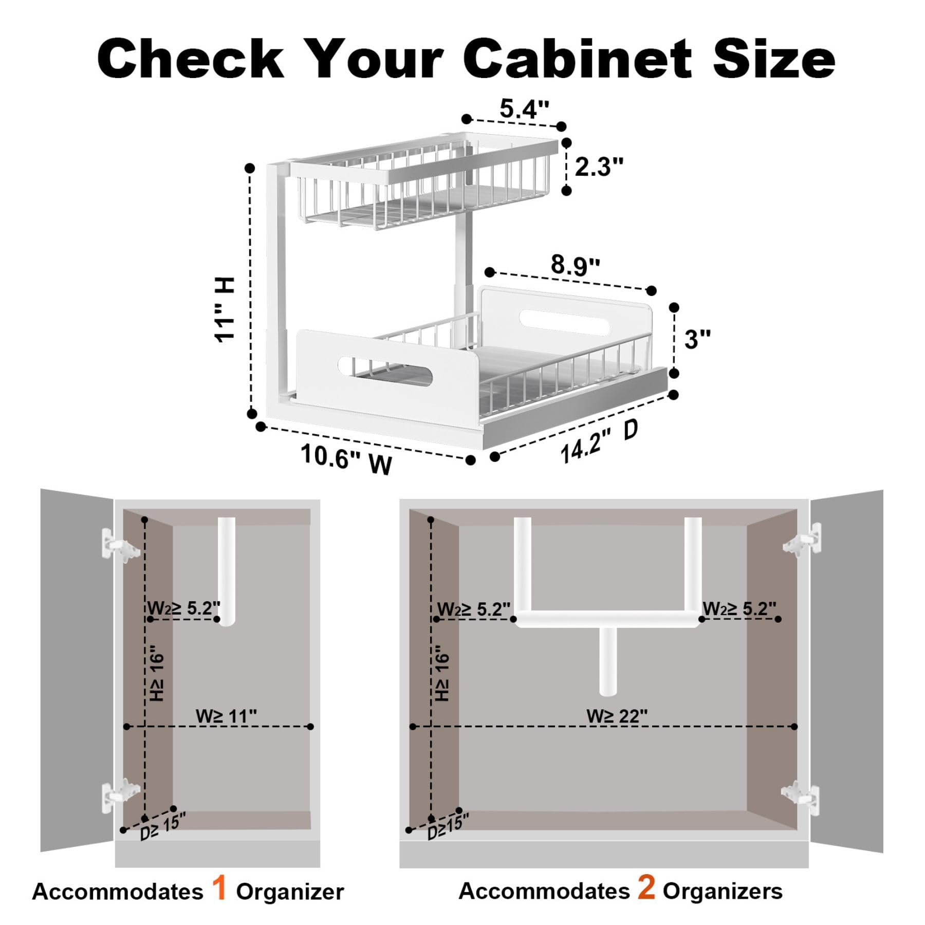 REALINN Under Sink Organizer, Pull Out Cabinet Organizer, 2 Tier Metal Slide thumbnail 2