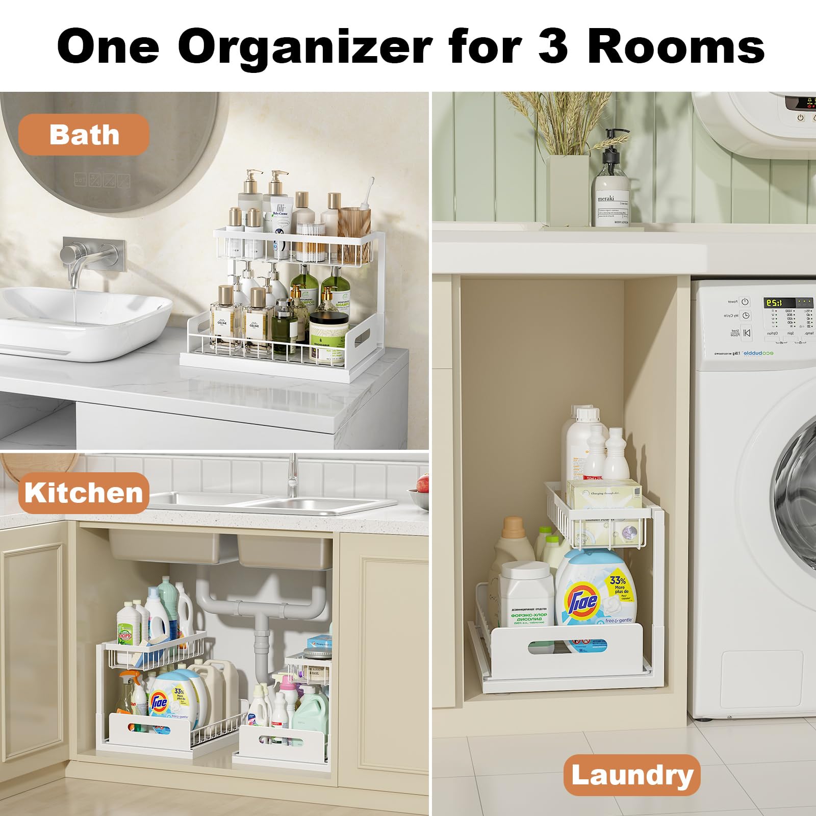REALINN Under Sink Organizer, Pull Out Cabinet Organizer, 2 Tier Metal Slide thumbnail 3
