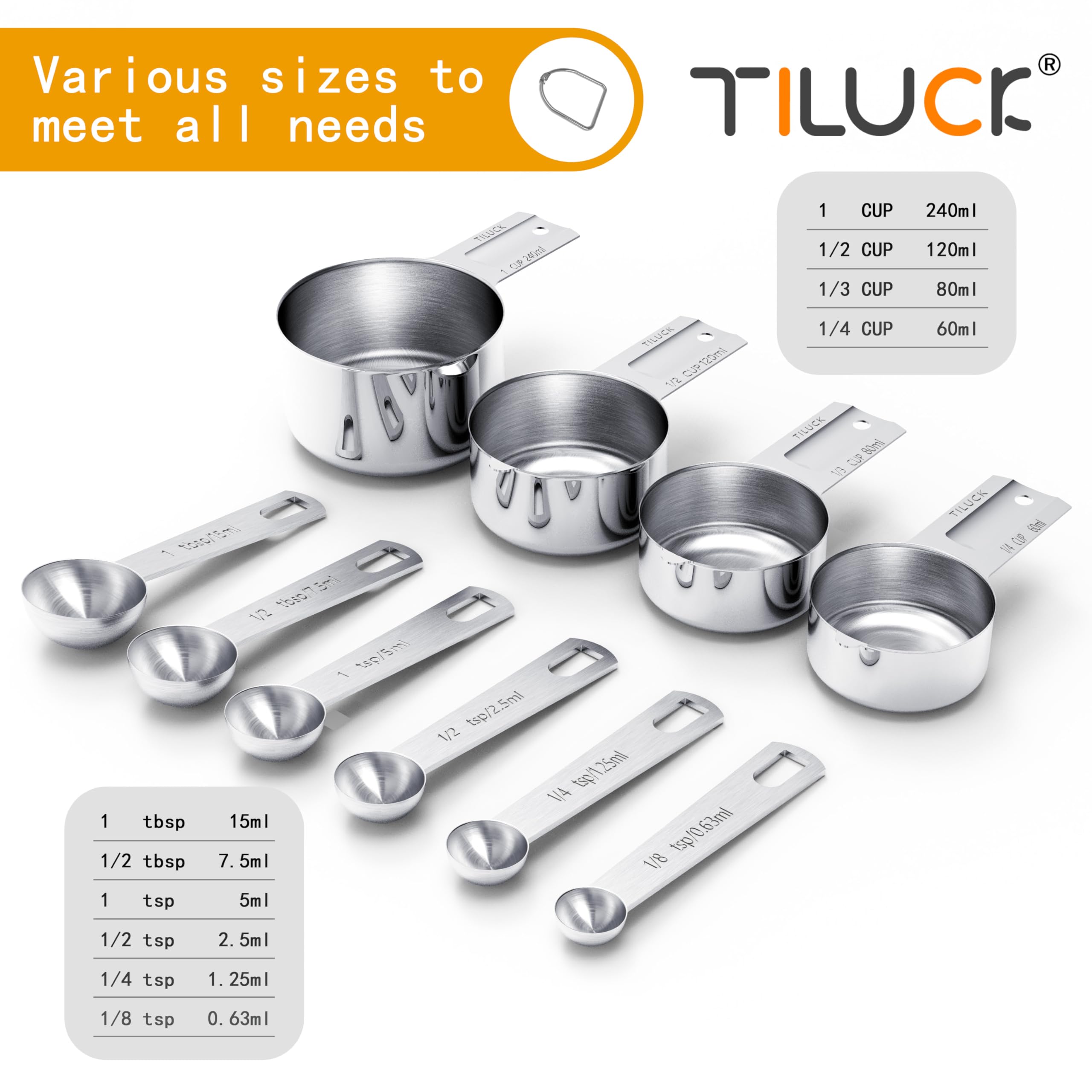 TILUCK Stainless Steel Measuring Cups & Spoons Set, Cups and Spoons,Kitchen Gadgets thumbnail 2