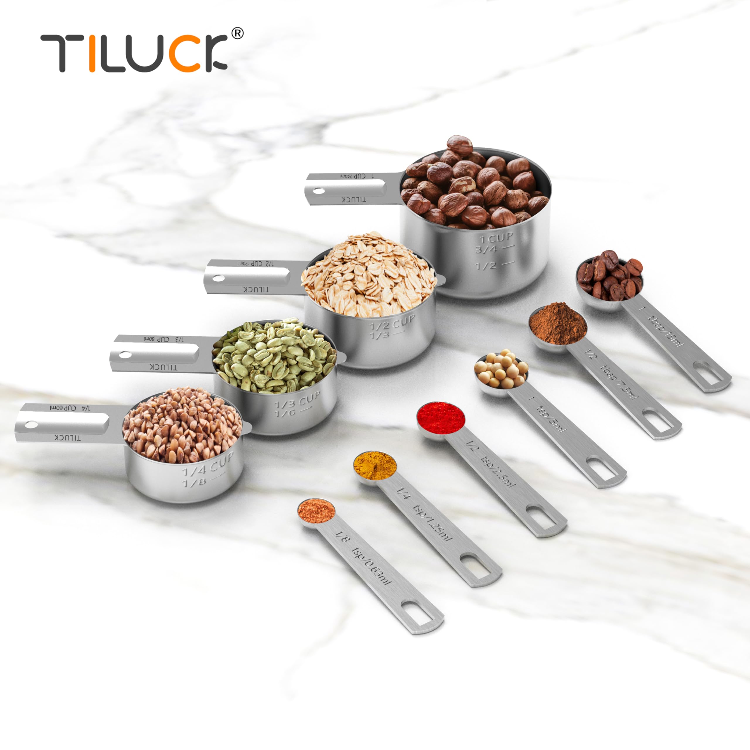 TILUCK Stainless Steel Measuring Cups & Spoons Set, Cups and Spoons,Kitchen Gadgets thumbnail 4