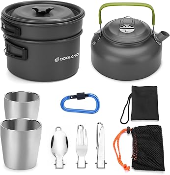 Odoland Camping Cookware Mess Kit with Kettle